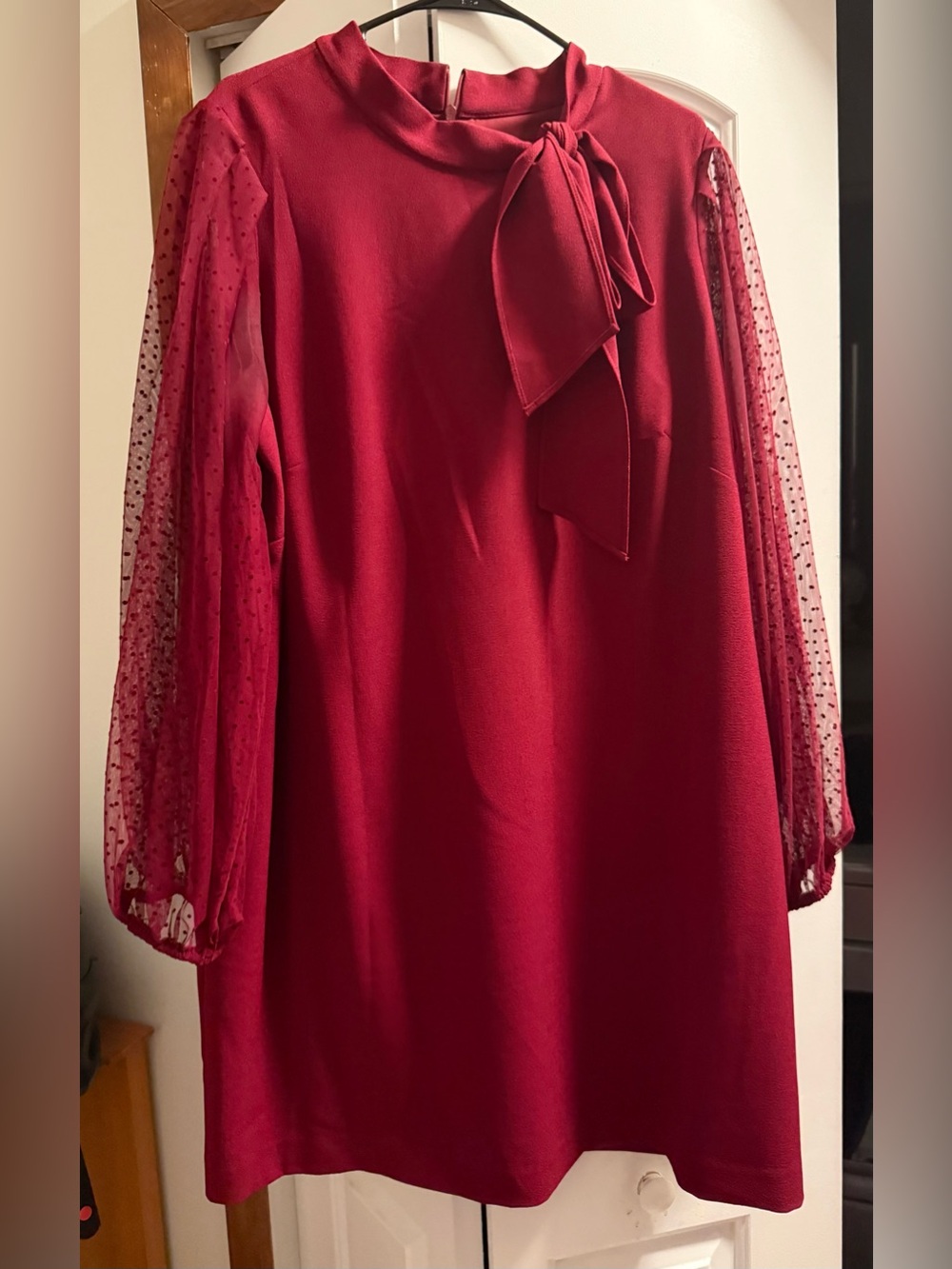 Vince Camuto Red Midi Dress with Sheer Dot Sleeves